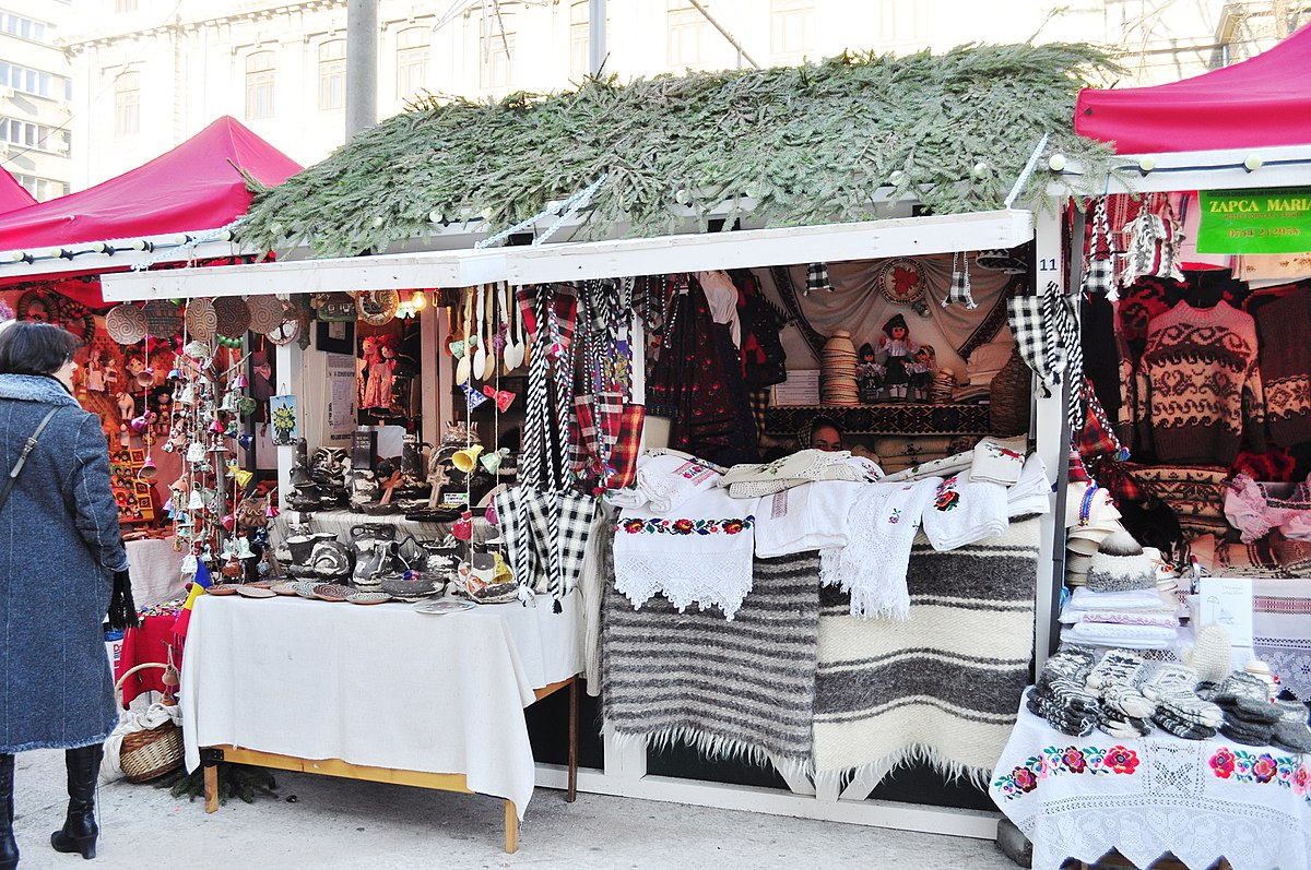 flea market stalls in Bucharest during the holiday season