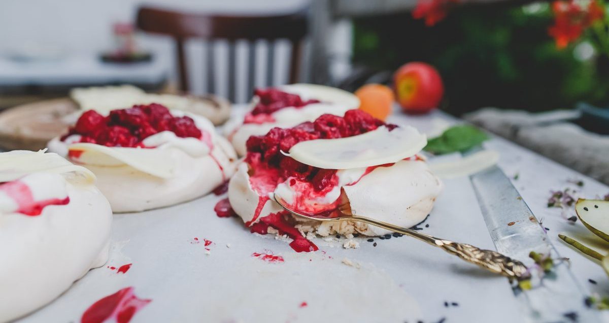 Pavlova with berries on a plate
