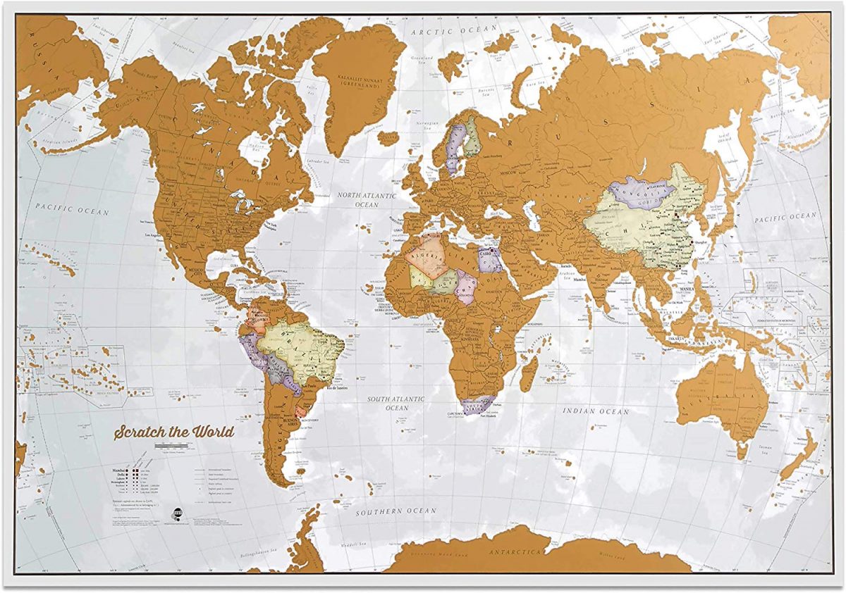 Scratch off world map in golden wax Scratch off world map in golden wax