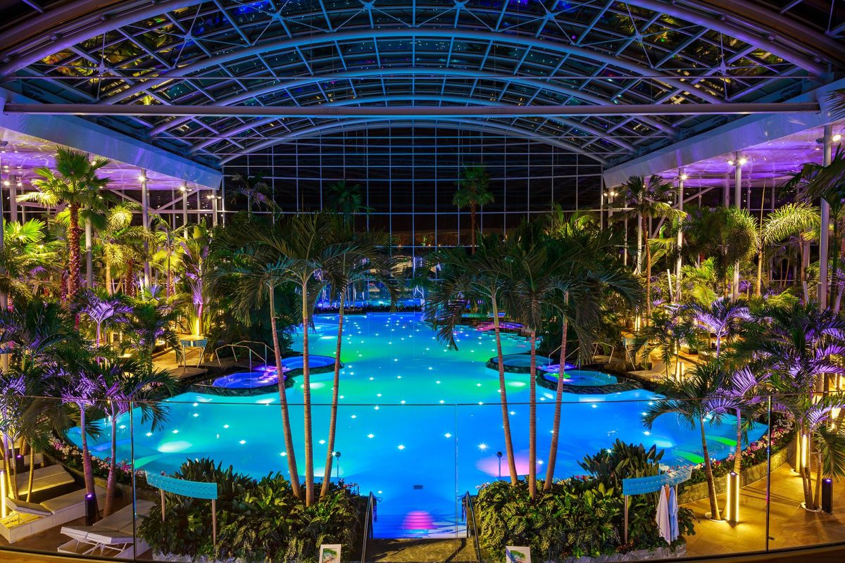 photo of The Palm area with a Large pool lighted inside a dome