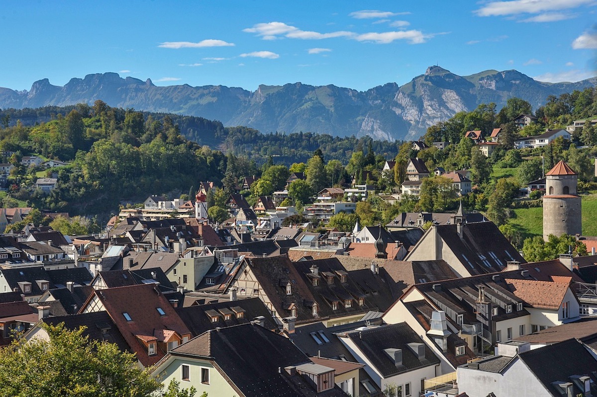 Landscape shot over the roofs of Feldkirch, Austria