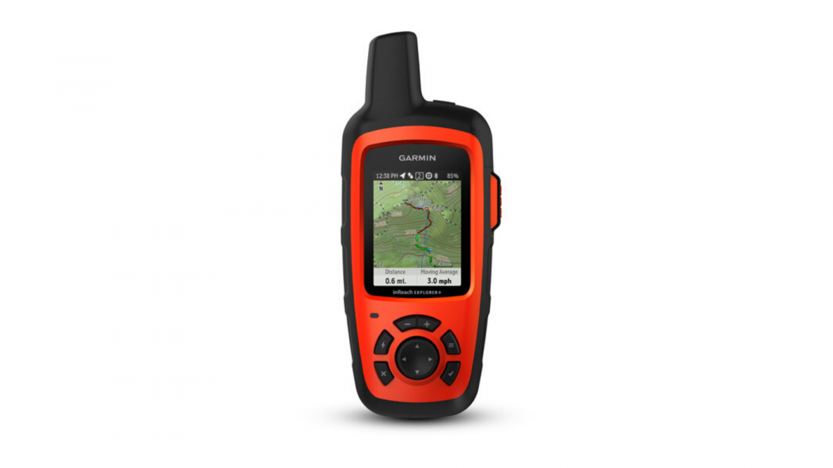 One Garmin inReach Explorer+ unit against white background