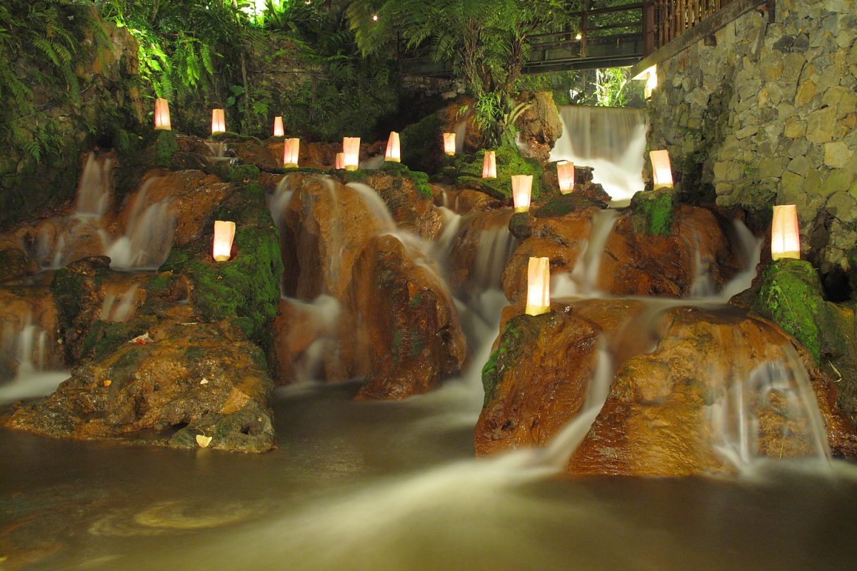 the famous waterfall in Kampung Daun at night