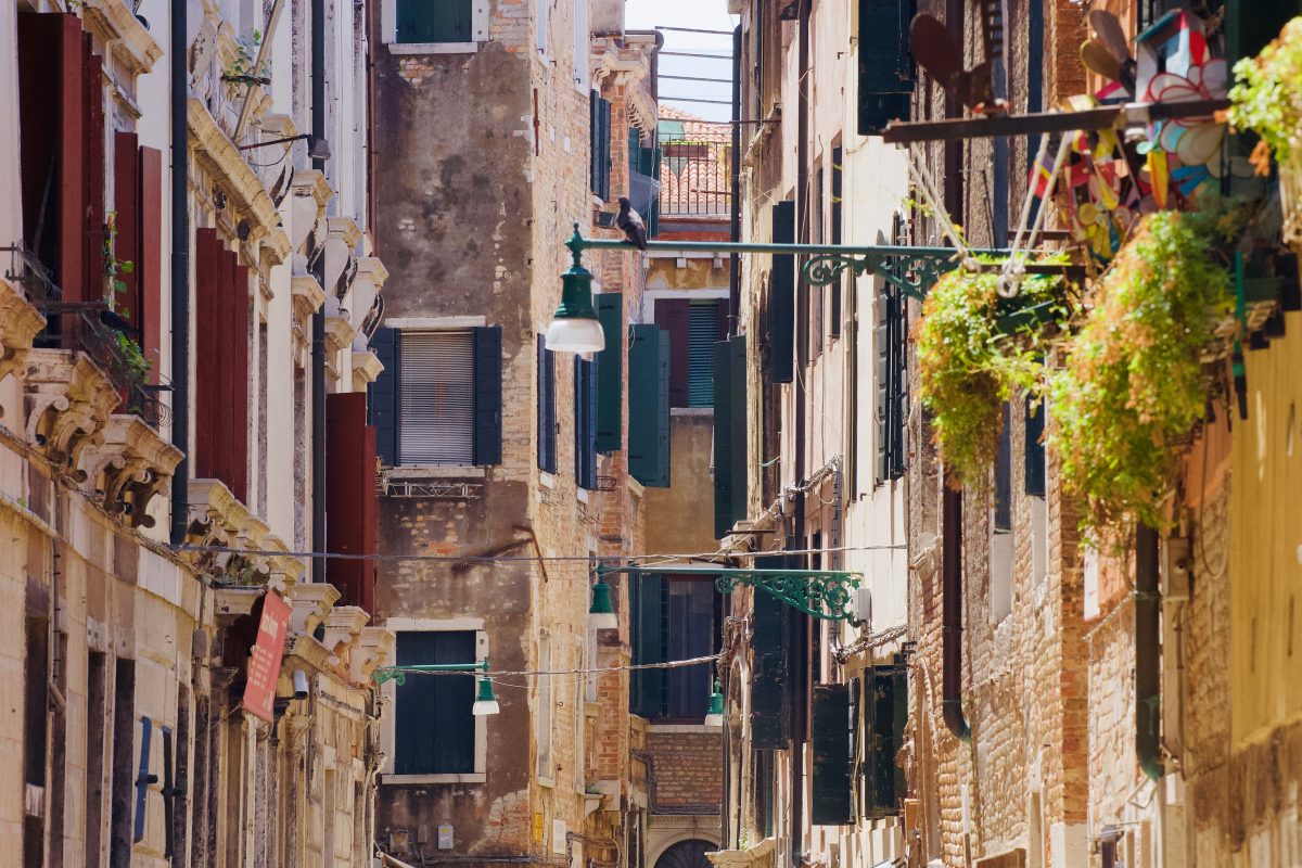Mestre City alleyway buildings with closed windows Mestre City alleyway buildings with closed windows