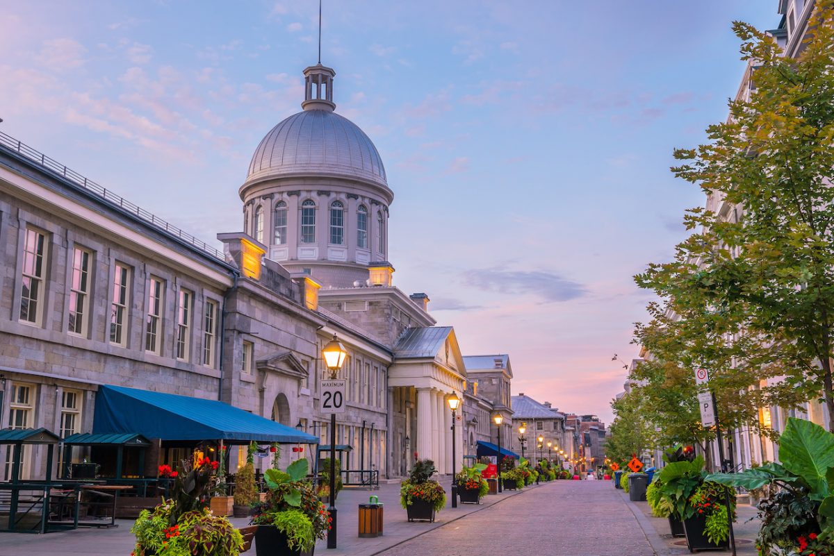 Old town Montreal at famous Cobbled streets at twilight Old town Montreal at famous Cobbled streets at twilight