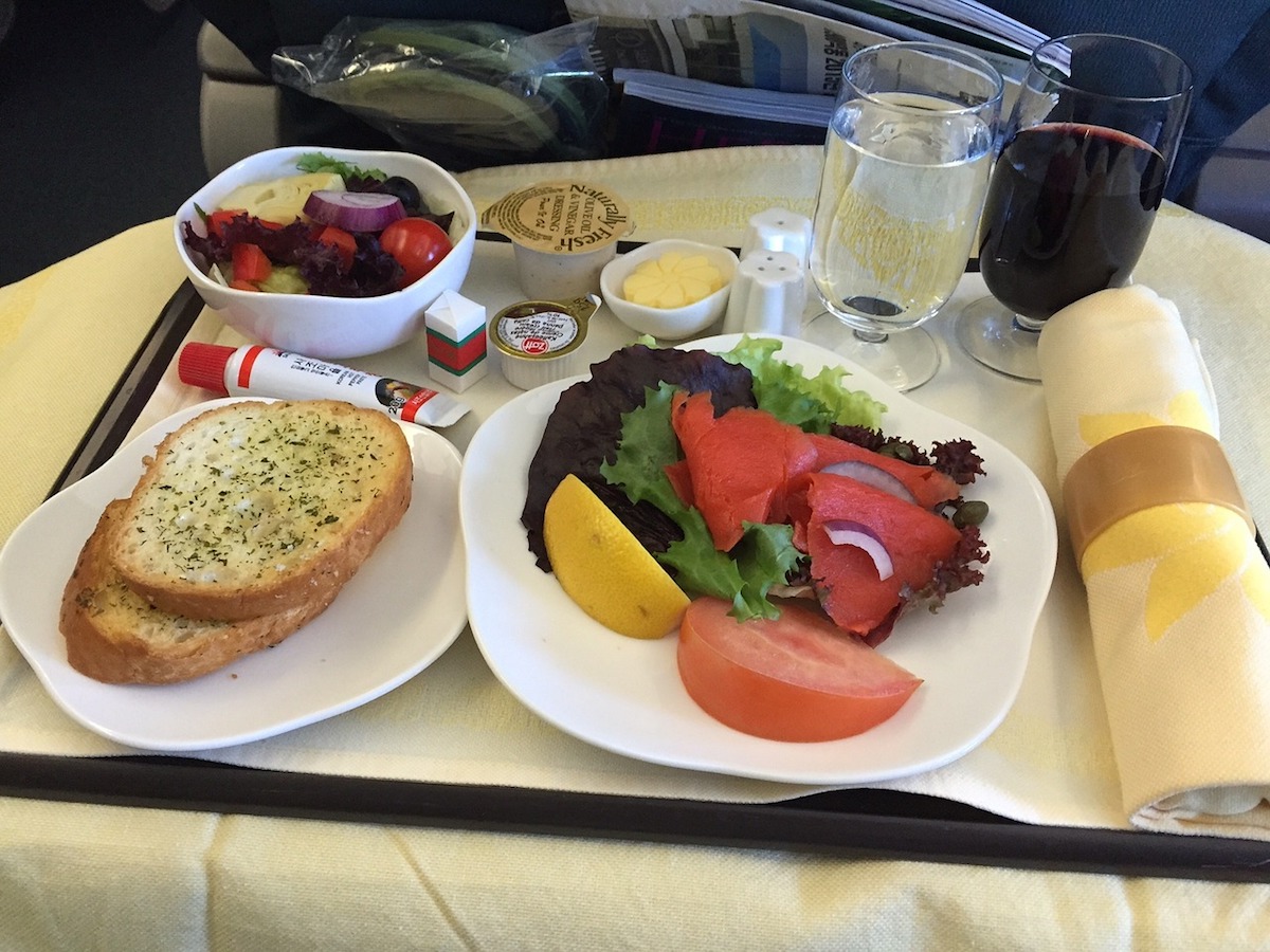 A spread of in-flight meal