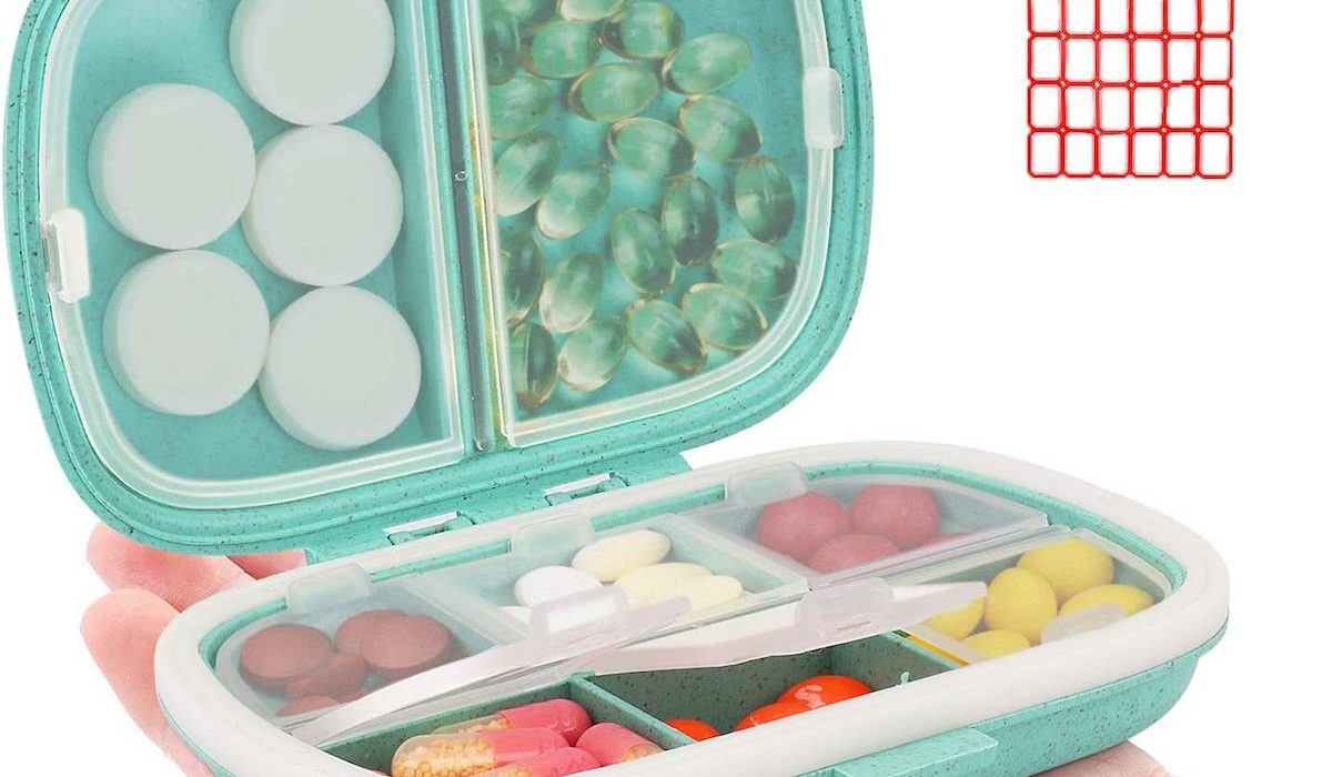 Light blue pill organizers with 8 compartments Light blue pill organizers with 8 compartments