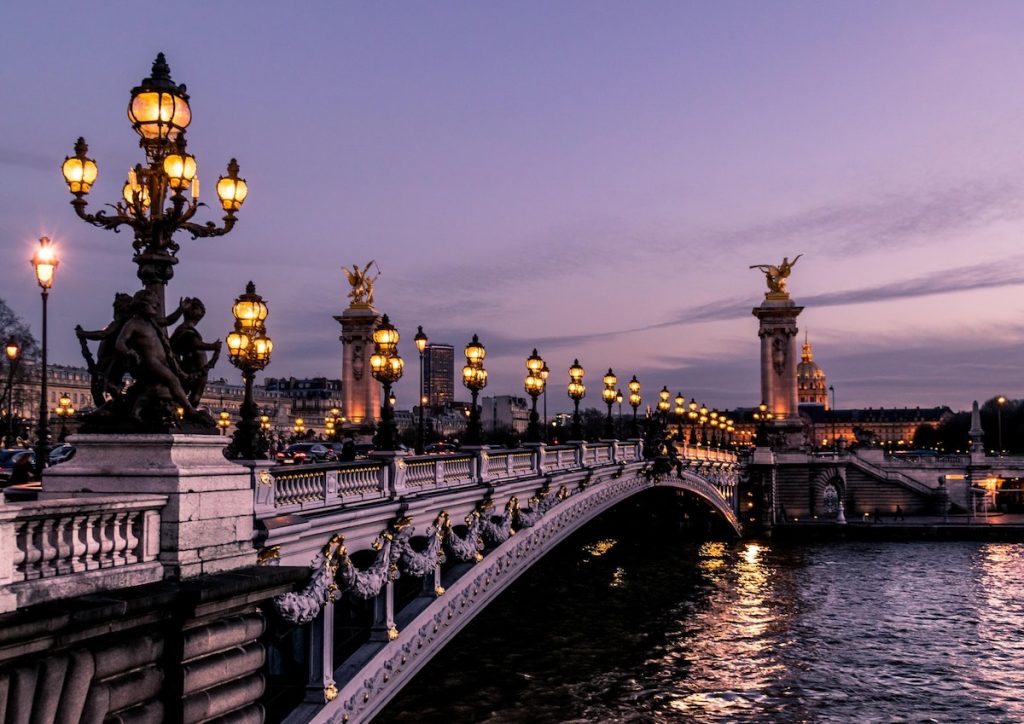 Romantic Parisian Bridge at night
