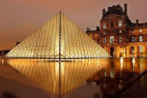 The majestic Louvre Pyramid in Paris, France