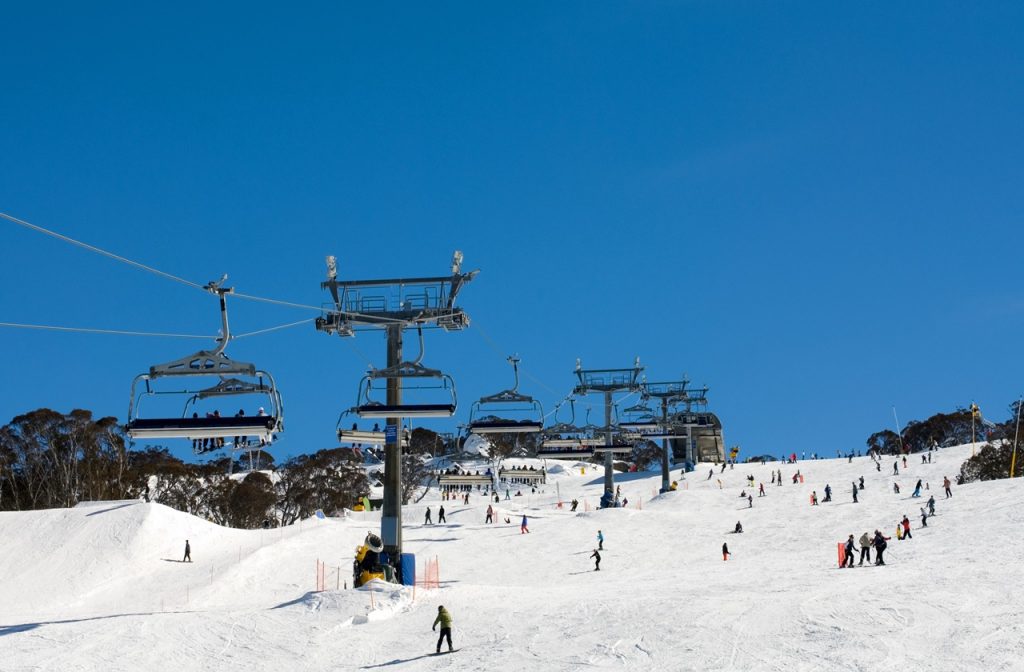 Snow skiers at Perisher Valley, Kosciuszko National Park