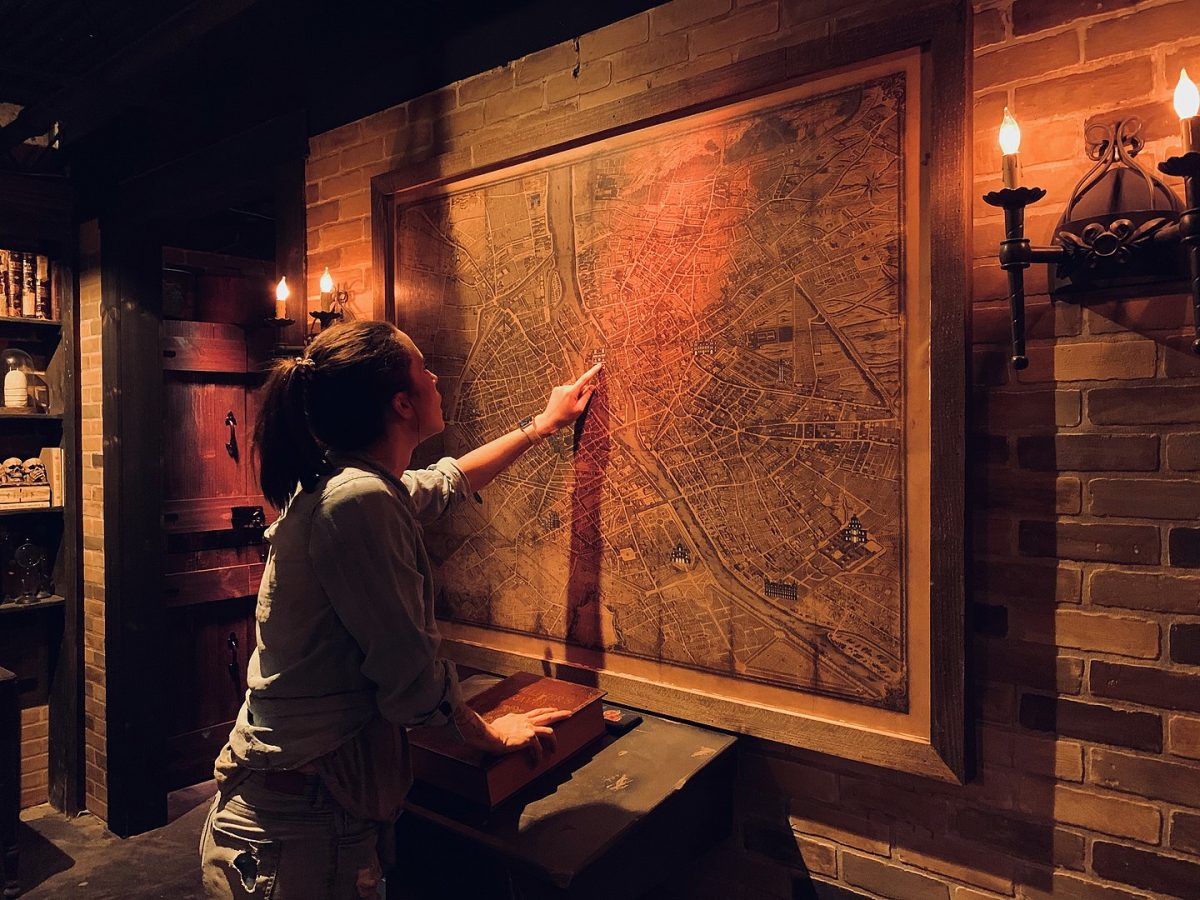 a woman looking for hints in the map