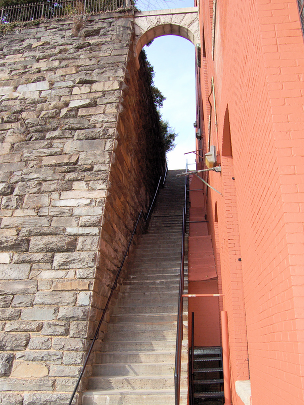 steep stairs between two walls