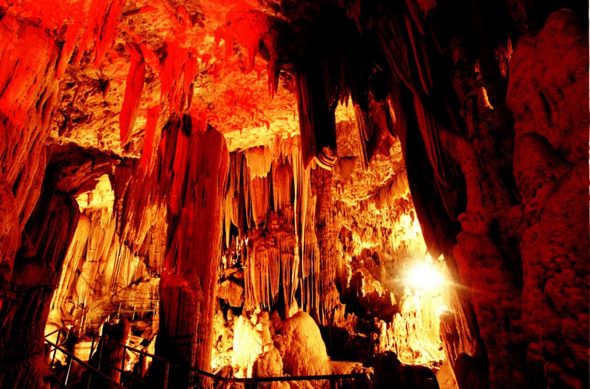 majestic stalactites and stalagmites in Goa Gong