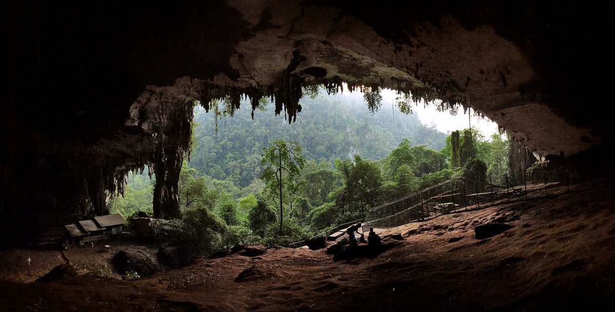 a cave with a wide caving entryway