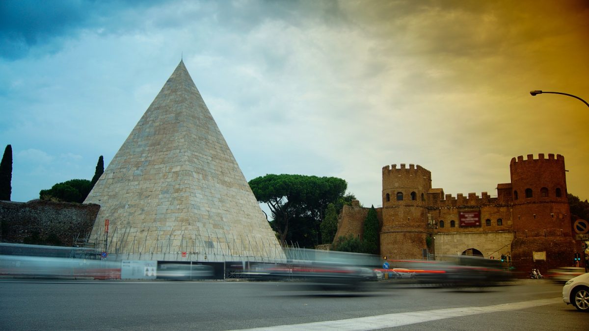 a pyramid and a fortress in Rome a pyramid and a fortress in Rome
