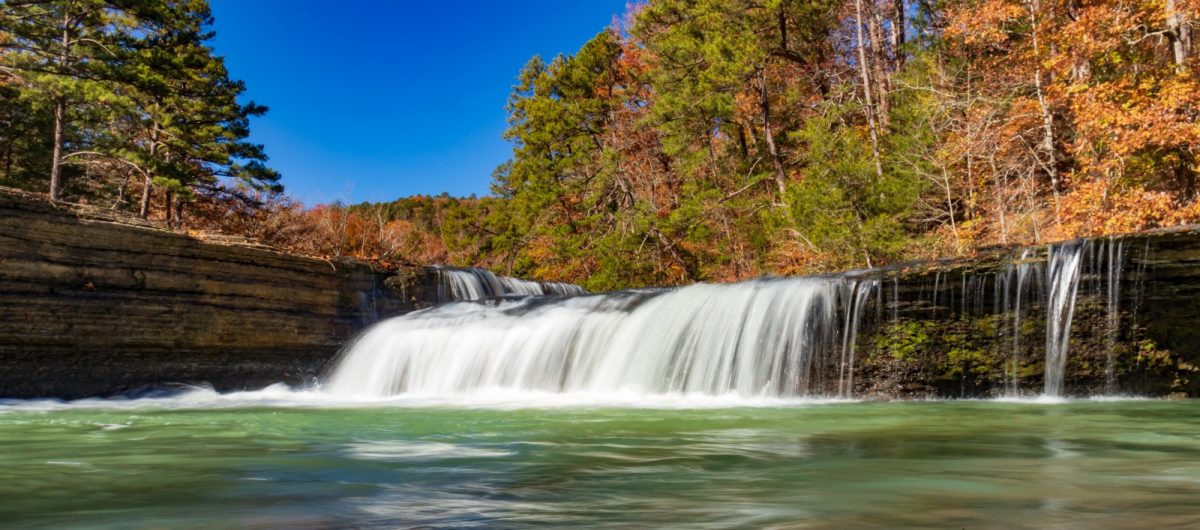 a small gushing waterfalls at ozark national forest, car camping a small gushing waterfalls at ozark national forest, car camping