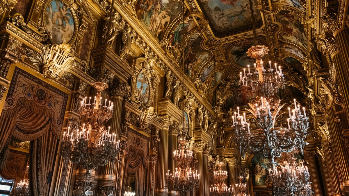 an intricate and palatial interiors of an opera house in Paris an intricate and palatial interiors of an opera house in Paris