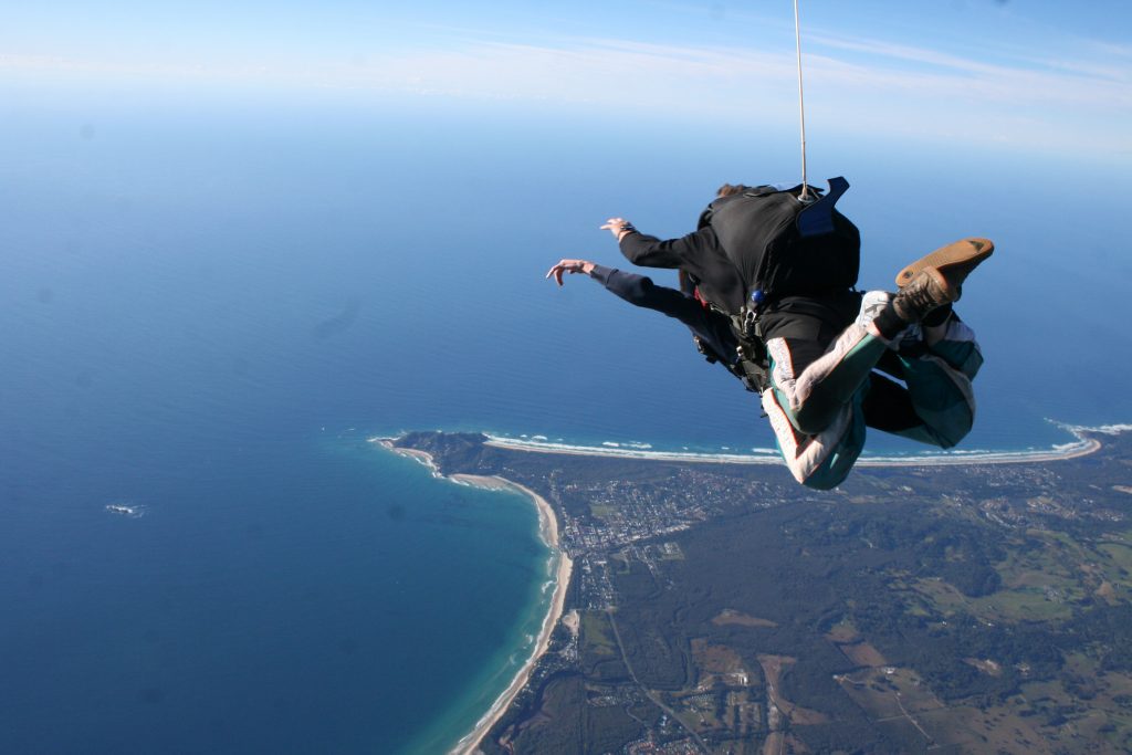 Tandem skydiving over the Australian coast