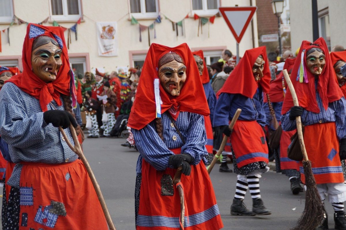 A parade of costumed witches in Europe