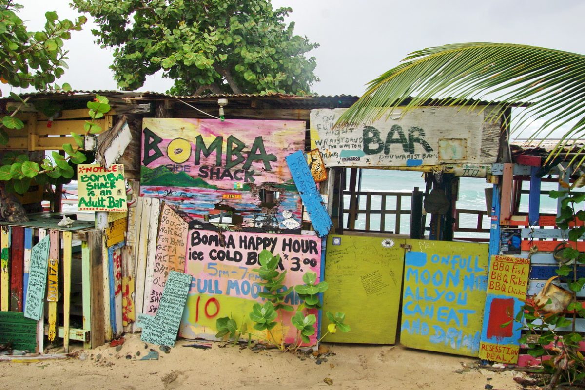 the makeshift bar counter at bomba's shack