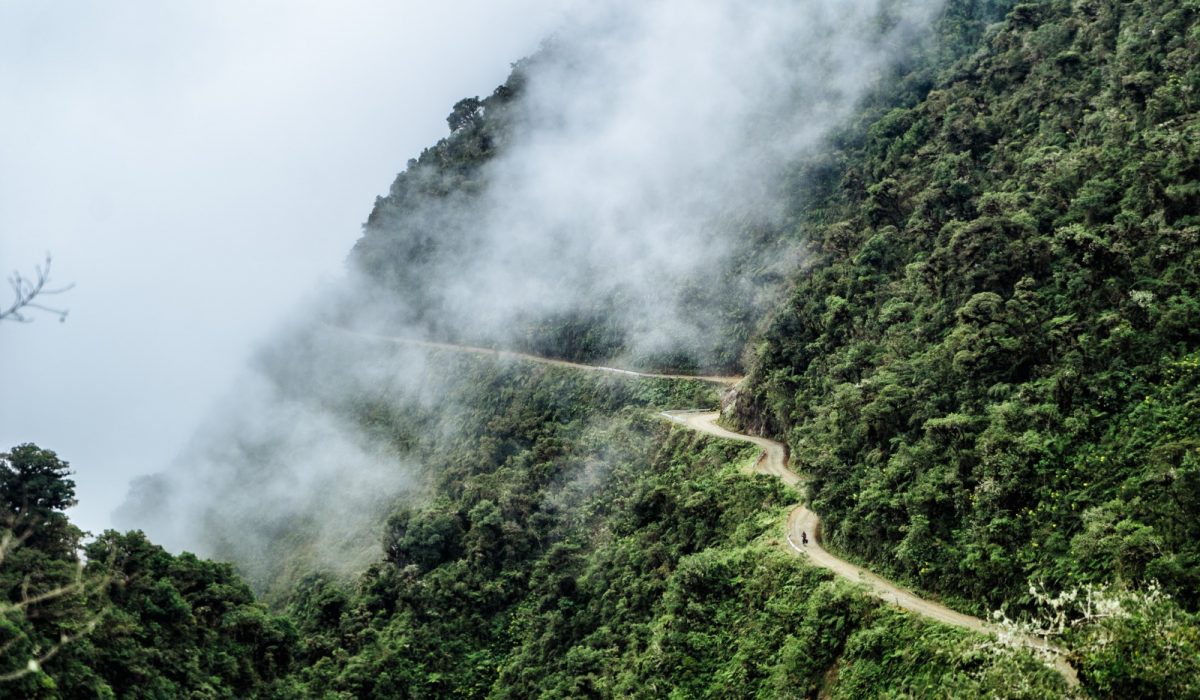Death Road in Bolivia clouds fogging the death road in bolivia
