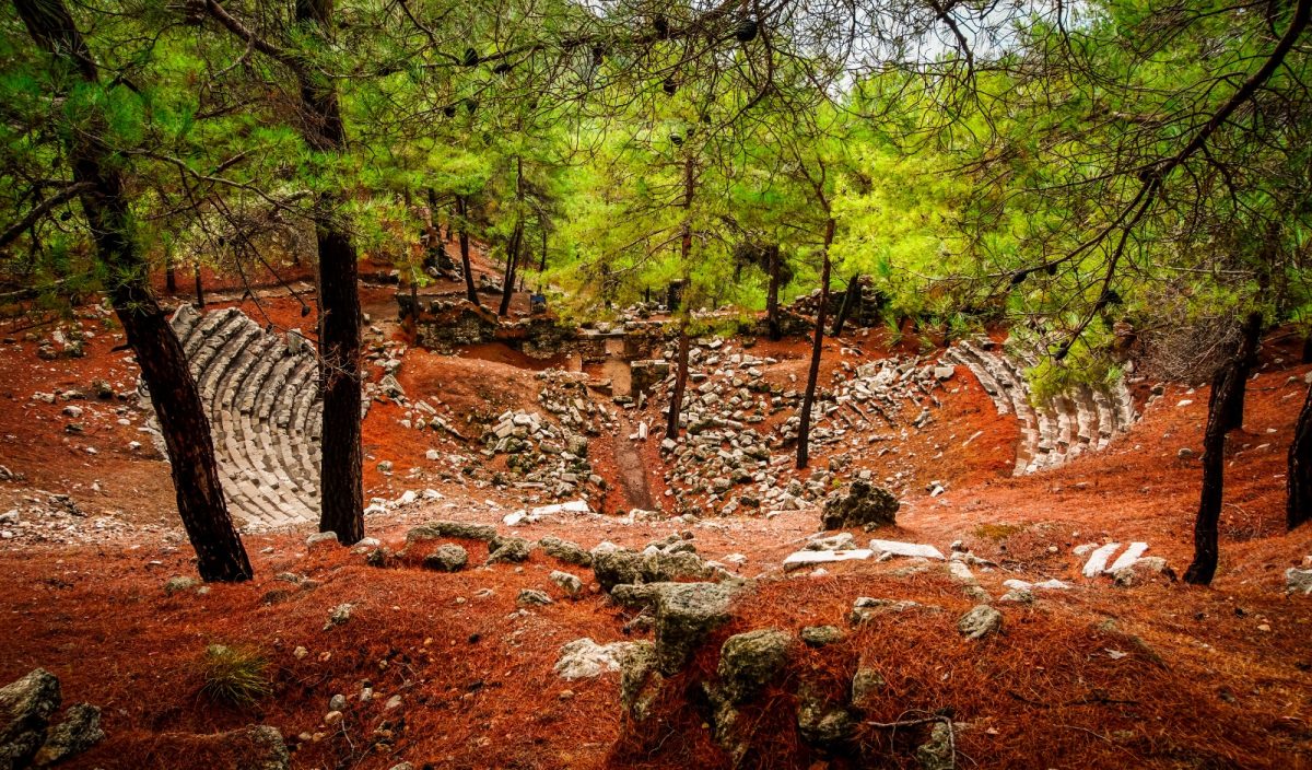 an ancient theatre covered in red soil in fethiye an ancient theatre covered in red soil in fethiye