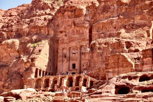 ruins of petra carved in a huge cliff