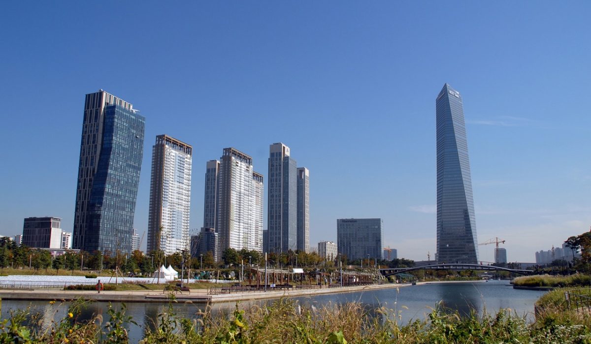 View of Songdo International Business District in Incheon South Korea