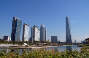View of Songdo International Business District in Incheon South Korea