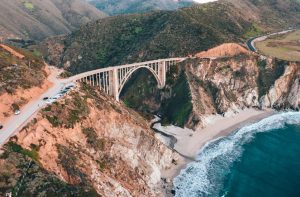 Aerial view of the Bixby Canyon Bridge in Big Sur