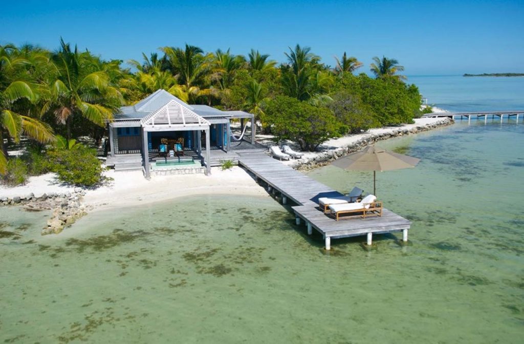 Aerial view of the villa at Cayo Espanto Private Island