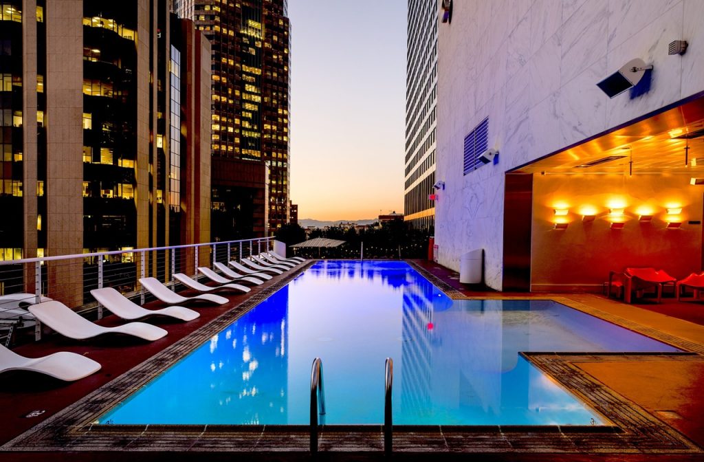 Pool view at one of the hotels in Los Angeles in Southern California