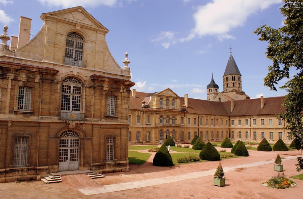 View of Cluny Abbey's complex in the French countryside