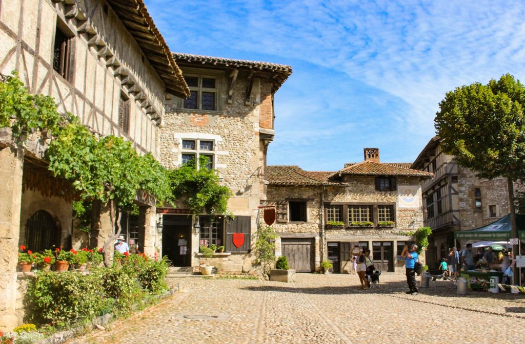 Place du Tilleul in Pérouges in the French countryside