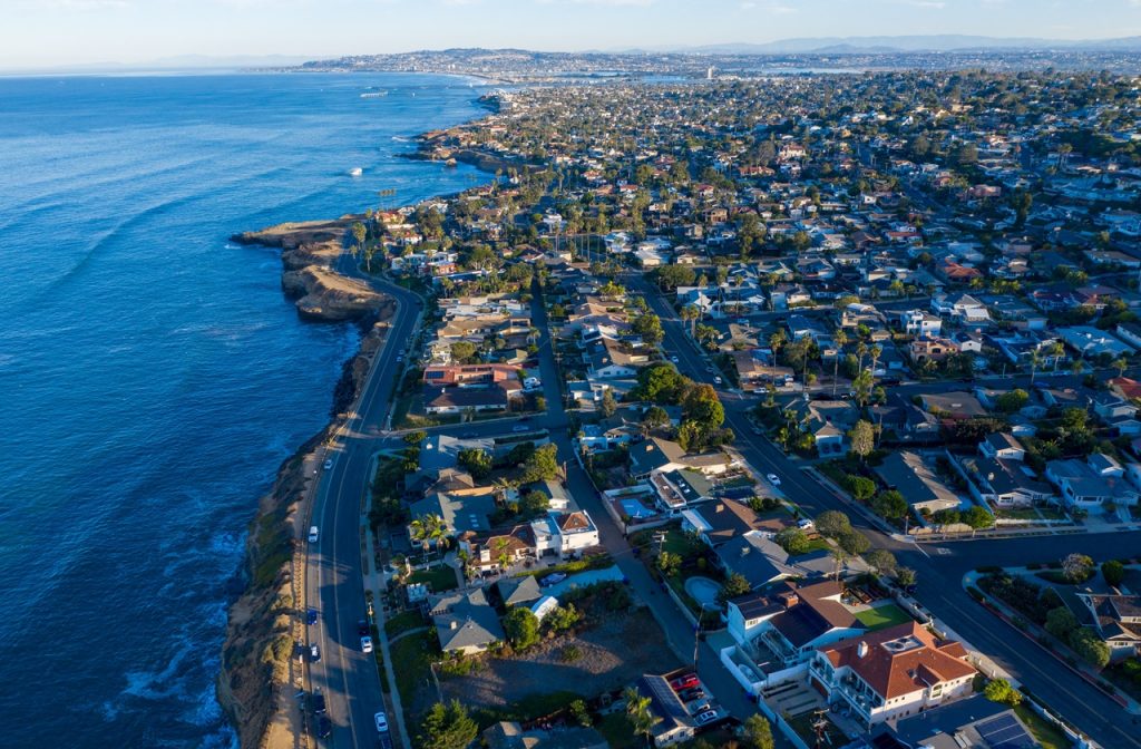 Aerial view of San Diego and the Pacific Ocean