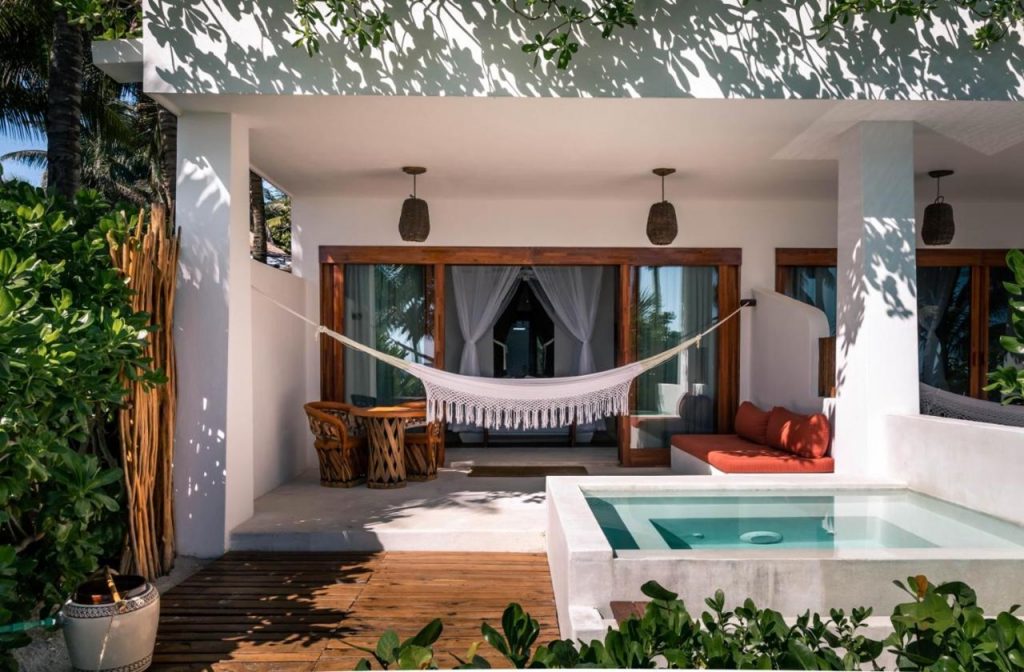 Outdoor view of a suite in The Beach Tulum, one of the best hotels in Tulum Outdoor view of a suite in The Beach Tulum, one of the best hotels in Tulum