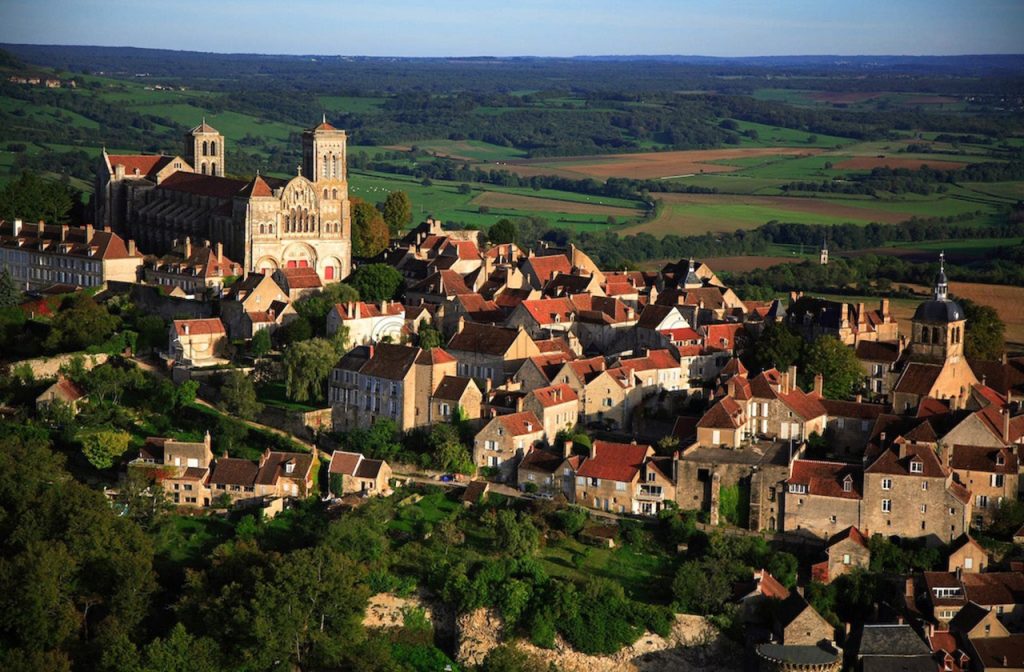 French countryside town of Vezelay and the UNESCO-listed Vézelay Abbey