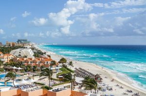 View of Cancun's beaches and hotels
