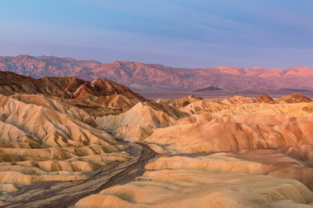 Colorful sunrise over Zabriskie Point in Death Valley, California, United States