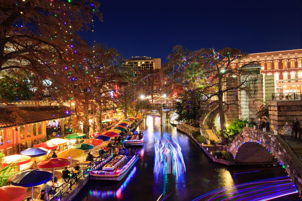 Holiday Lights on the River Walk in San Antonio, Texas