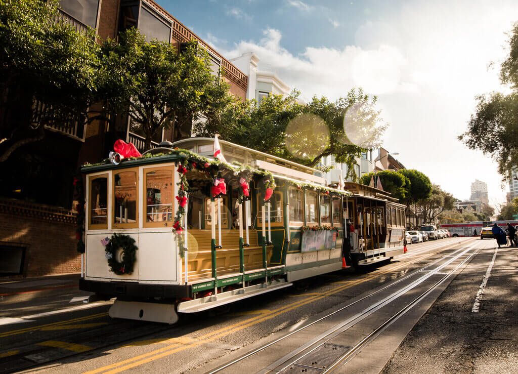 Cable car decked with Christnas decor