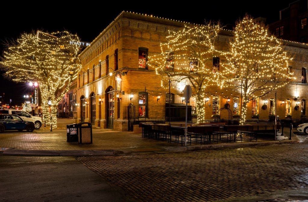 Trees covered in Christmas lights at Omaha's Holiday Lights Festival