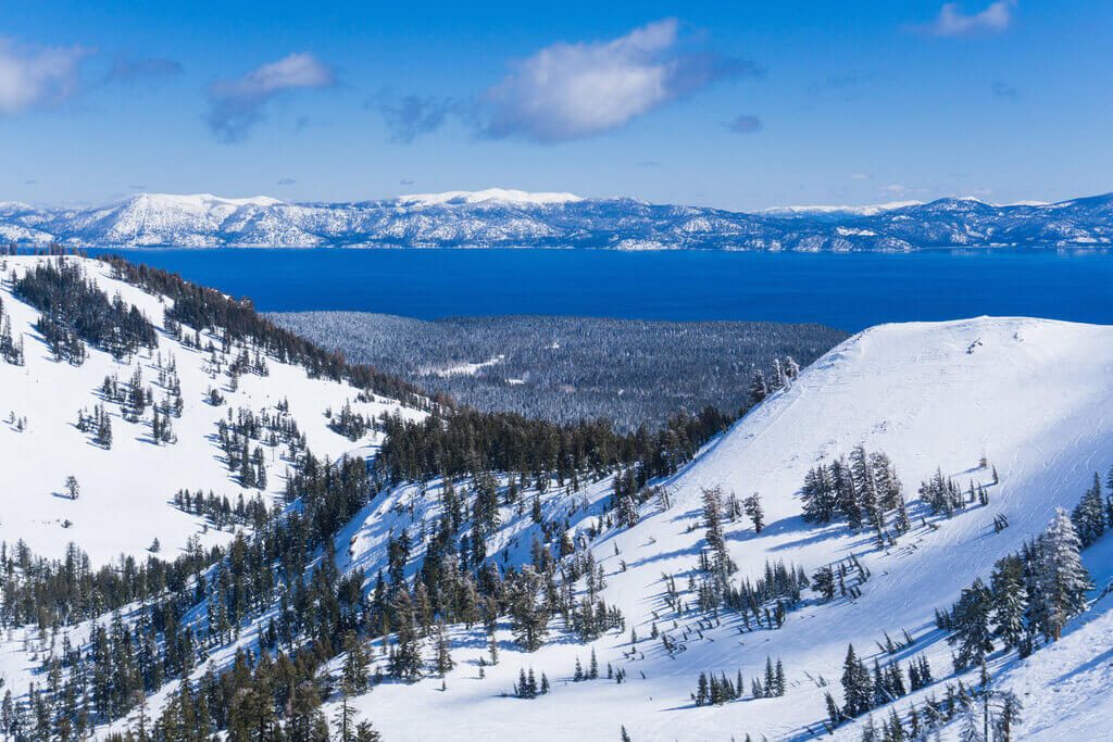 View from the top of a snow-covered mountain.