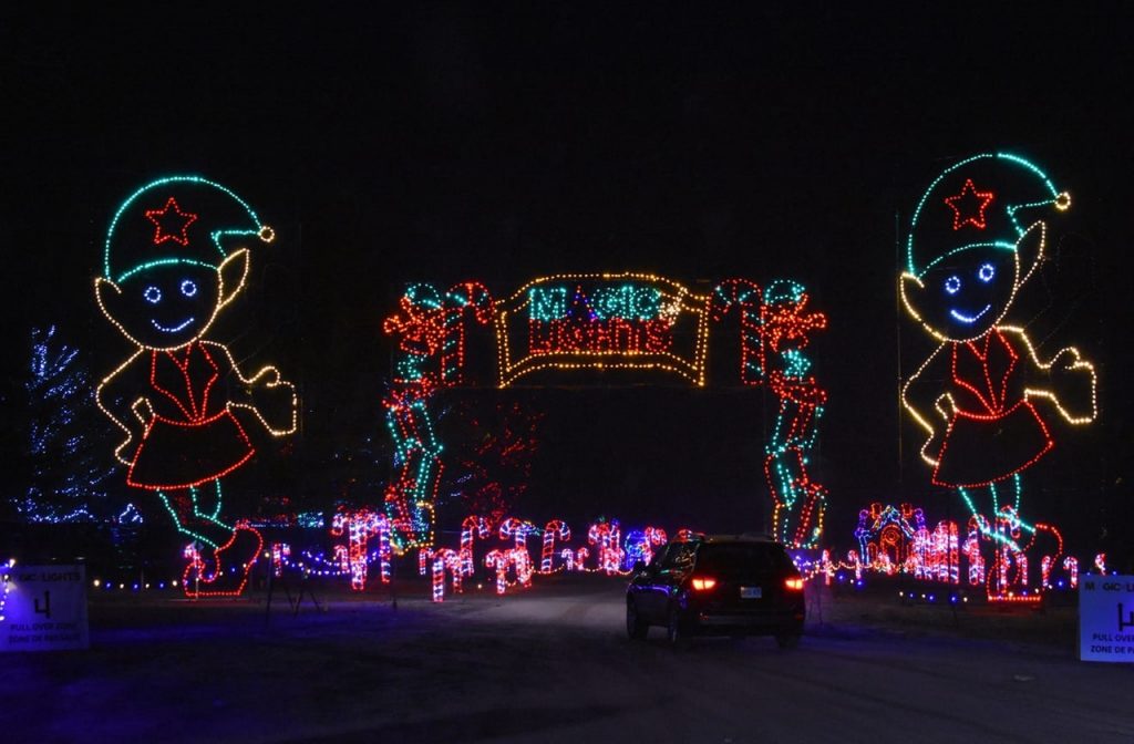 Entrance to the drive thru Christmas lights in Magic of Lights