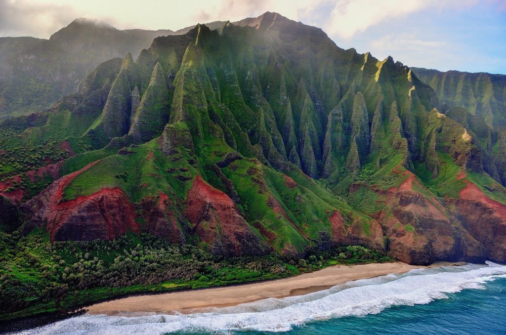 Shores of the Kauai Napali coast in Hawaii