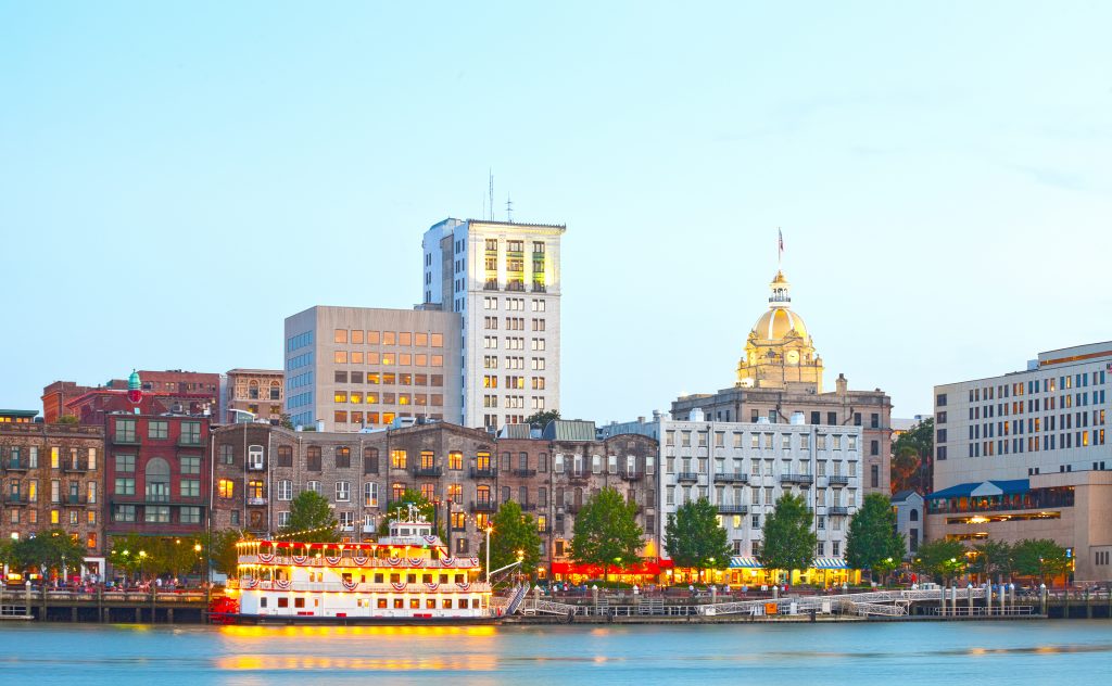 View of the Savannah, Georgia city from the Savannah River