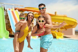 Happy family at a water park