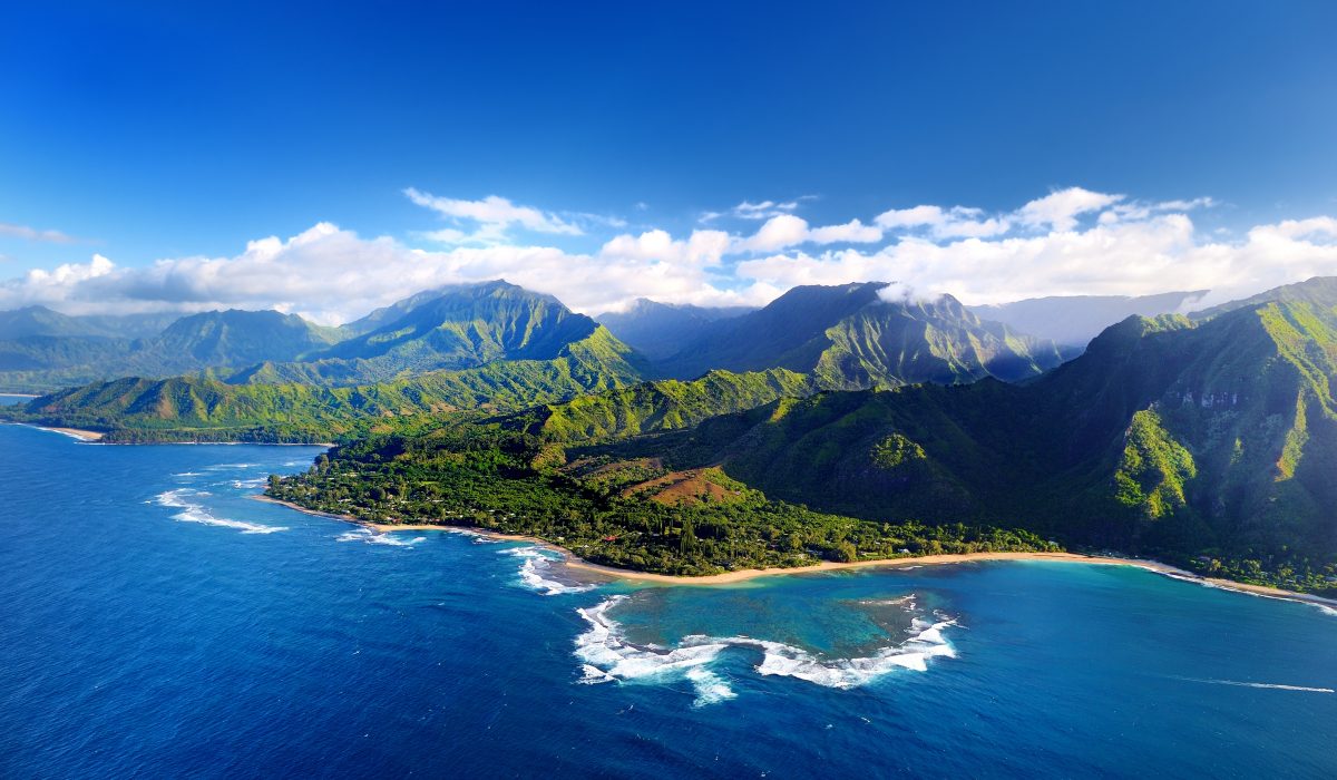 Beautiful aerial view of spectacular Na Pali coast, Kauai Aerial view of Kauai, one of the best Hawaiian island to visit.