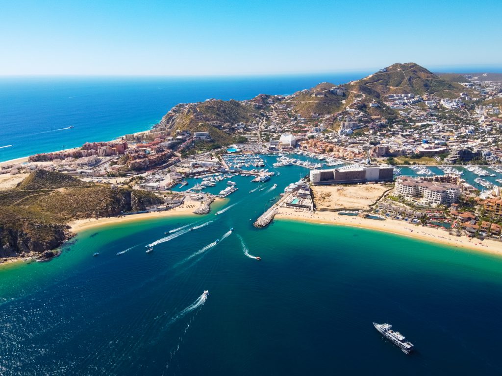 Birds-eye view of the marina in downtown Cabo San Lucas, Mexico