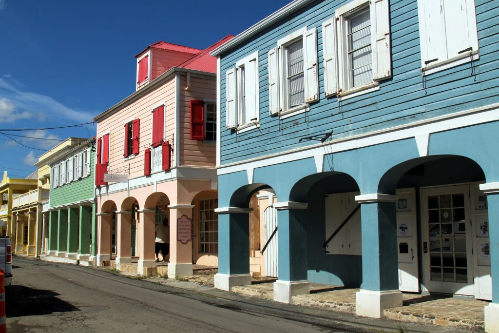 Colorful structures along Christiansted in St. Croix.